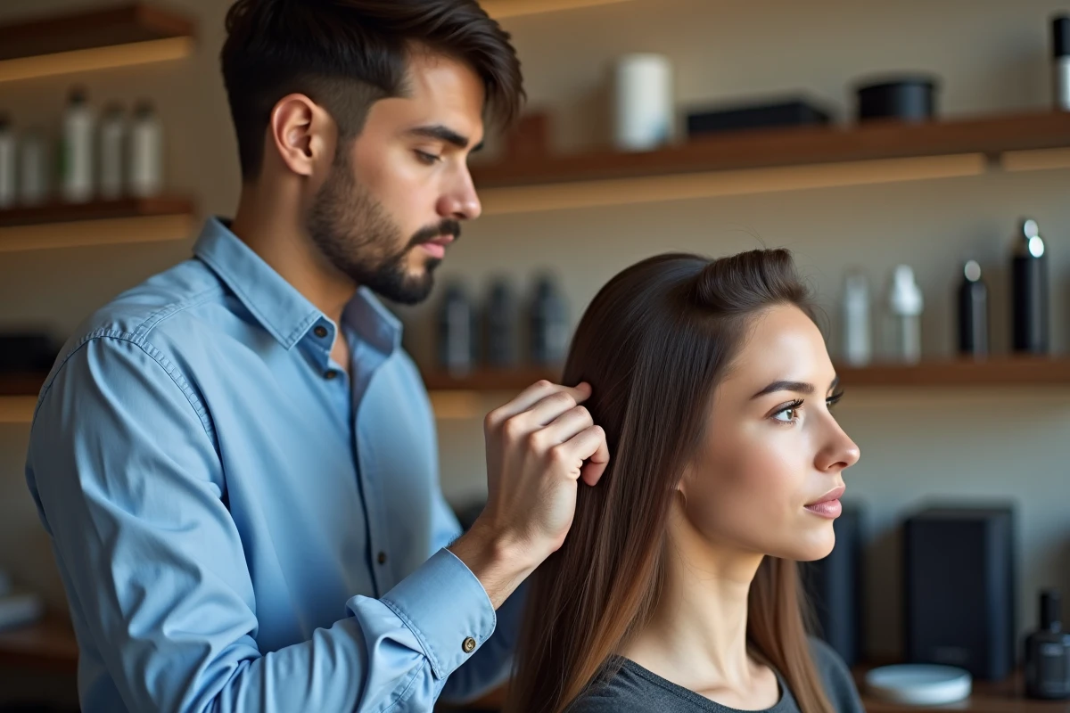 Coiffeur professionnel posant des extensions tapein