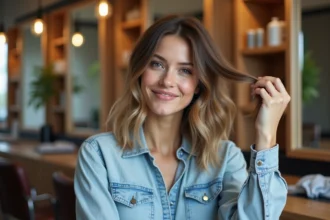 Femme souriante avec cheveux texturés en salon moderne
