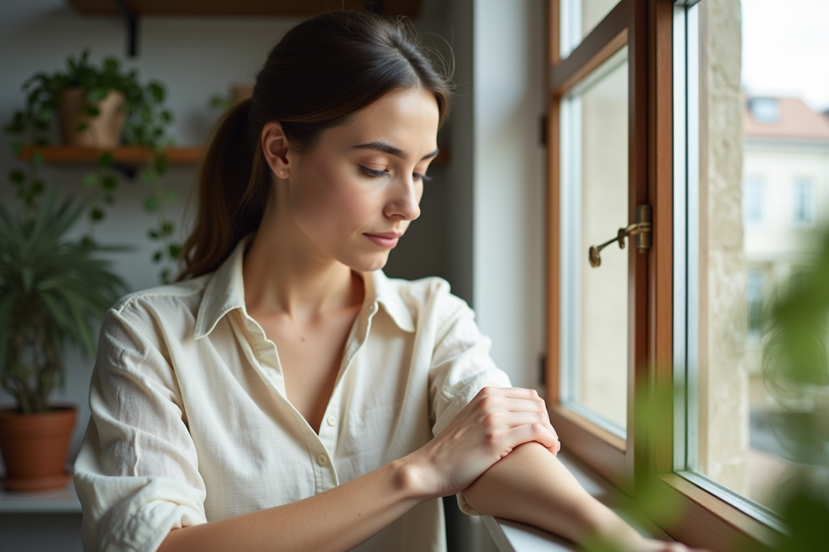 Femme appliquant une creme naturelle sur une cicatrice