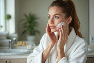 Femme appliquant un masque maison sur le visage