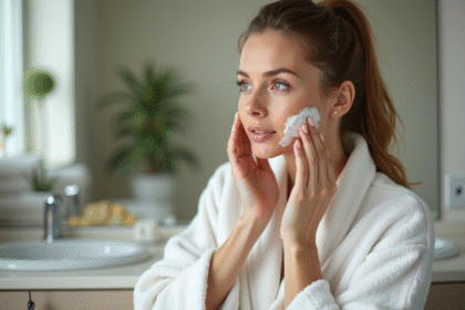 Femme appliquant un masque maison sur le visage