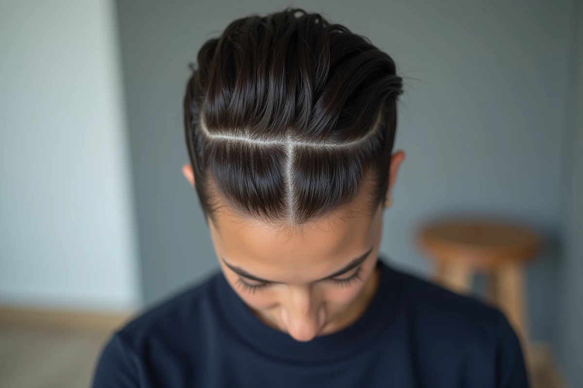 Gros plan sur une coiffure mini vague sur cheveux très fins et courts montrant la texture et la définition des ondulations