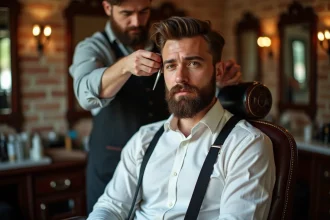 Homme bien coiffé en salon de Lille avec barbier