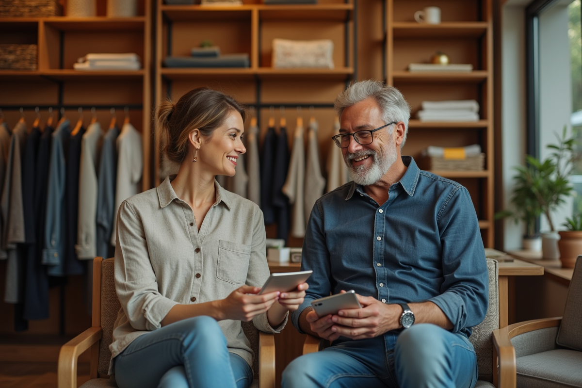 Homme discutant avec un conseiller en boutique de mode