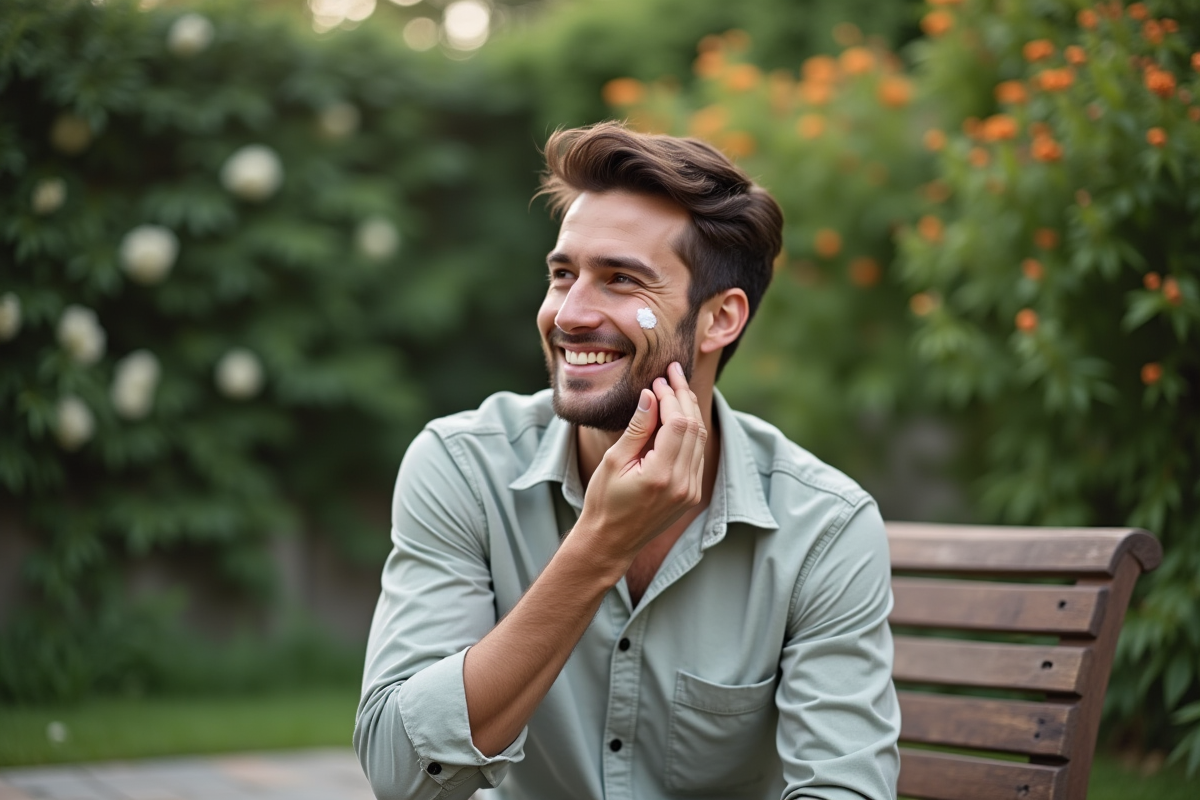 Jeune homme appliquant gel aloe vera sur une cicatrice