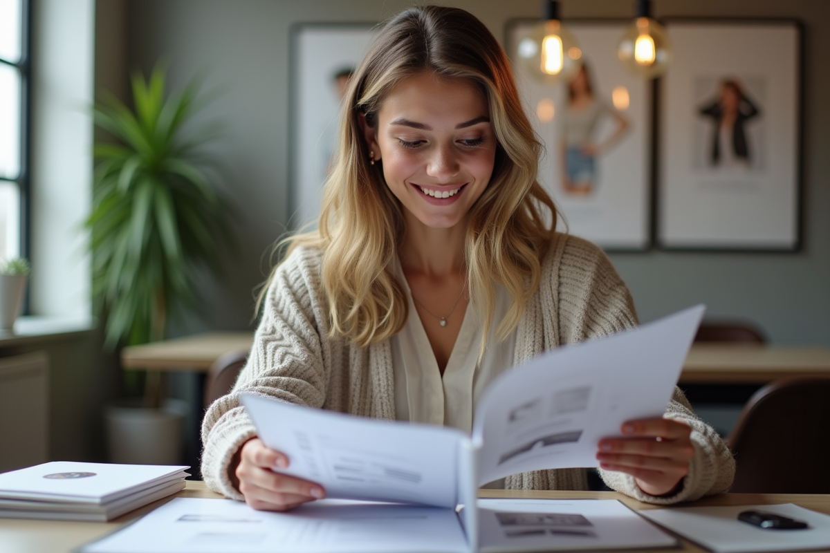 Jeune femme souriante dans une agence de mannequins