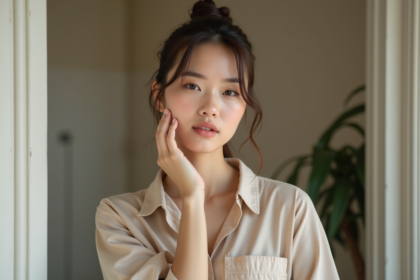 Portrait d'une femme en intérieur avec peau naturelle